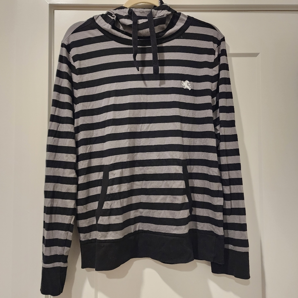 Express Black and Gray Long Sleeved Cotton Sweatshirt with High Neck Hood Size M